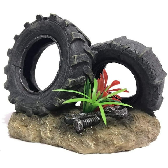 SLOCME Resin Tire Aquarium Decoration – Realistic Fish Tank Black Tire Ornament with Hideouts for Betta & Shrimp