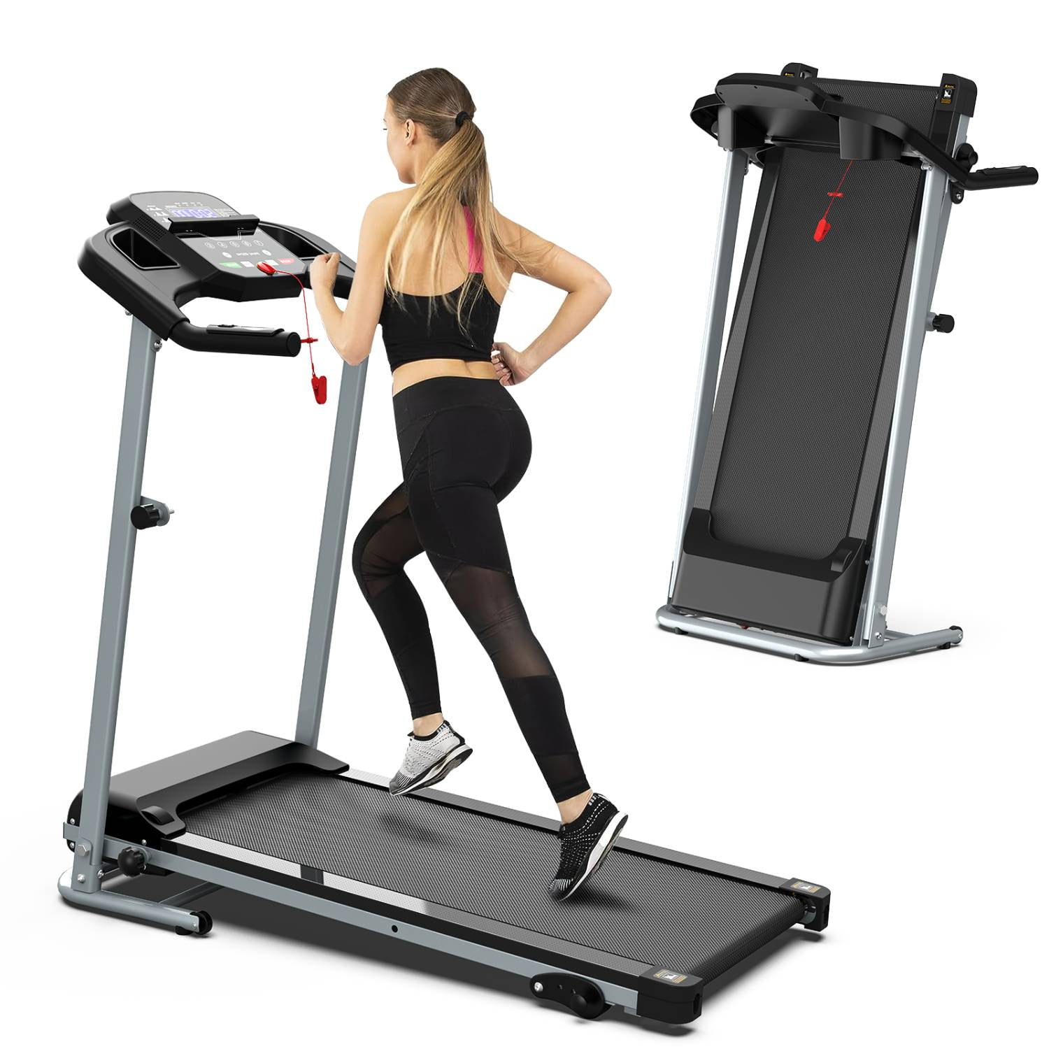 SLOK 2.5HP Folding Treadmill, 7.5MPH Running Machine with 12 Programs & LCD Display, Compact Exercise Equipment for Home Gym, Grey