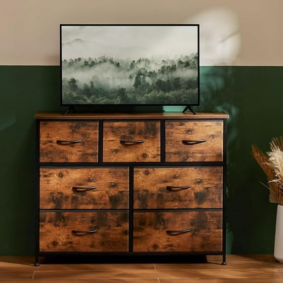 SLOK 7 Drawer Fabric Dresser, Tall Chest Storage Cabinet for Bedroom/Entryway/Living Room, Brown