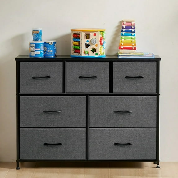SLOK 7 Drawer Fabric Dresser, Tall Chest Storage Cabinet for Bedroom/Entryway/Living Room, Gray