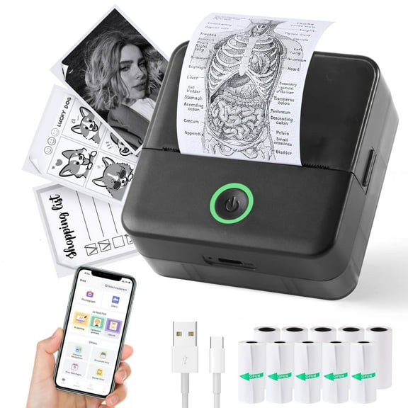 SLOK Mini Bluetooth Photo Printer with 10 Rolls Printing Paper,Black