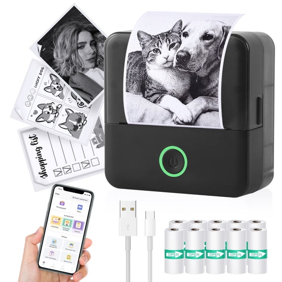 SLOK Mini Bluetooth Photo Printer with 10 Rolls Printing Paper,Black
