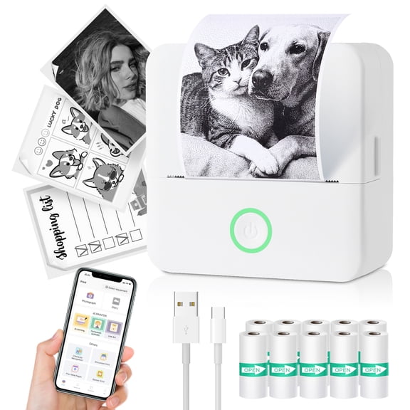 SLOK Mini Bluetooth Photo Printer with 10 Rolls Printing Paper