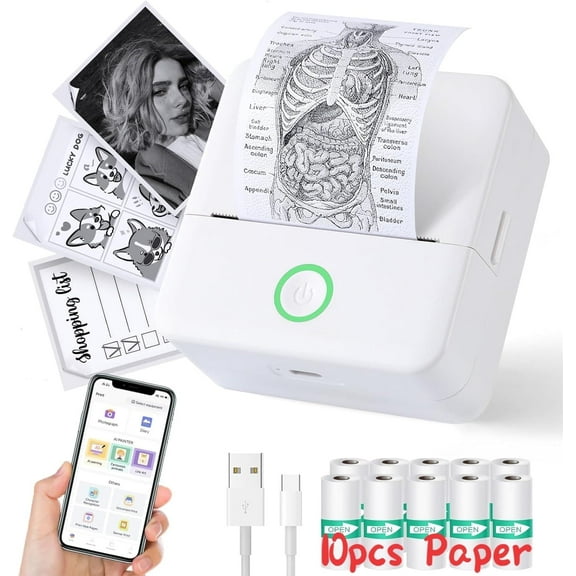 SLOK Mini Bluetooth Photo Printer with 10 Rolls Printing Paper