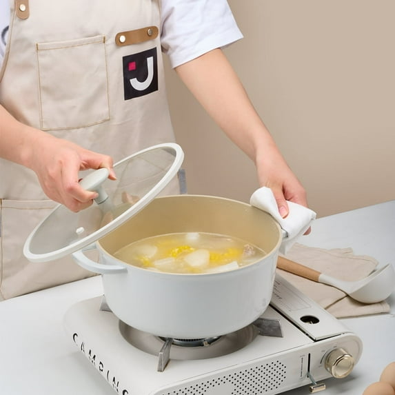 SLOK Nonstick Stock Pot with Lid, Ceramic Dutch Oven, All Stoves Compatible, Dishwasher Safe, 5.5QT, White