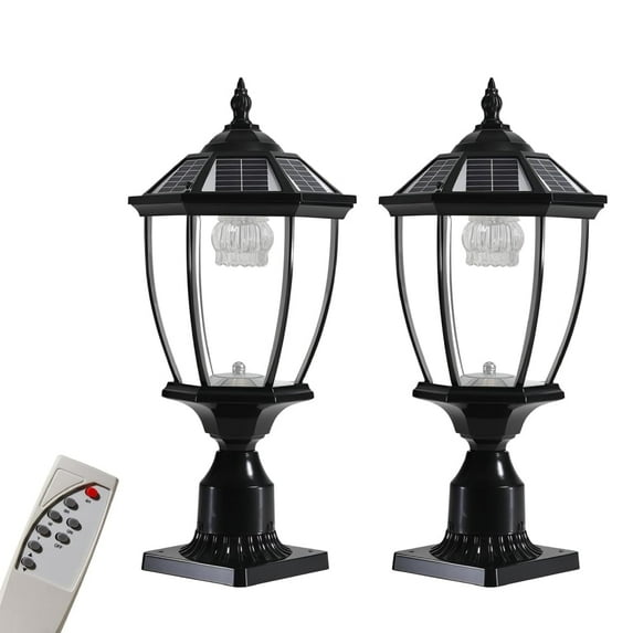 2 Pack Solar Lamp Post Lights with Remote Controlled, 6000K 120 Lumens, IP65 Waterproof for Garden/Yard/Gate Lighting