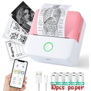 SLOK Thermal Mini Printer, Portable Inkless Bluetooth Sticker Maker with 10 Rolls Paper, Pink