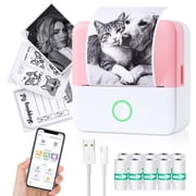 SLOK Thermal Mini Printer, Portable Inkless Bluetooth Sticker Maker with 10 Rolls Paper, Pink