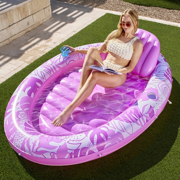 SLOOSH Inflatable Tanning Pool Lounger Float, 70" x 50" Oval Suntan Tub Floatie for Adults, Tanning Pool Suntan Tub Raft Floatie, Sunbathing Bed Lounge for Summer Water Party