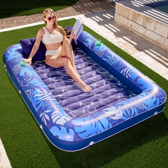 SLOOSH Inflatable Tanning Pool Lounger Float, 85" x 57" Extra Large Suntan Sun Tan tub for Adults & Kids, Tanning chair, Bed Blow up, Raft Lounge Floatie,XL-Dark Blue