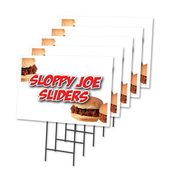 SLOPPY JOE SLIDERS  5 Pack Of 12" x 16" Yard Sign & Stake | Advertise Your Business | Stake Included Image On Both Sides | Made in The USA