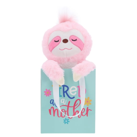 Sloth Plush in Tired as a Mother Gift Bag, Pink and Blue, Mother's Day by Way To Celebrate
