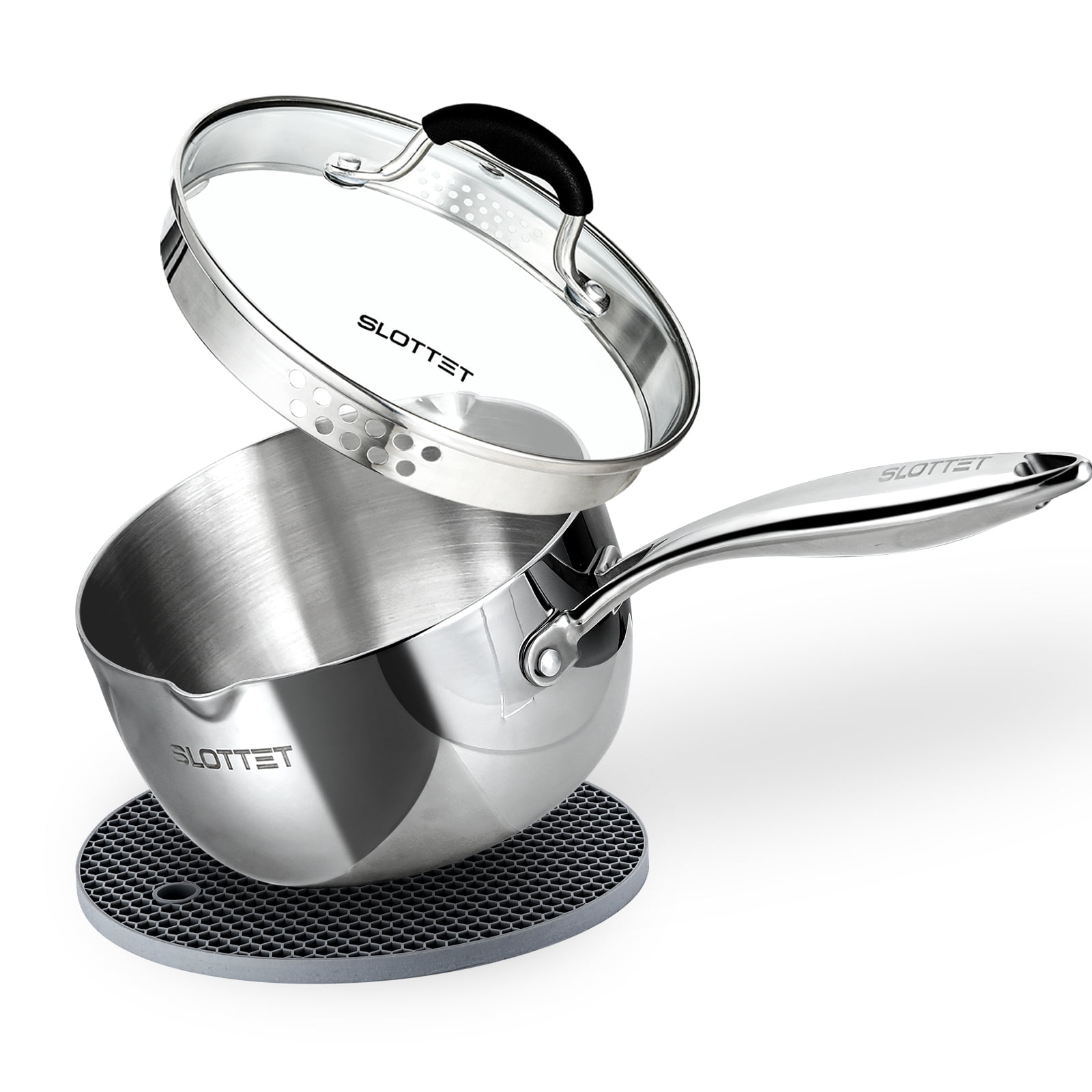 SLOTTET Tri-Ply Whole-Clad Stainless Steel Sauce Pan with Pour Spout ,2 ...