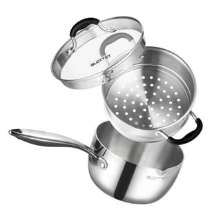 Cyrosa 2 Quart Saucepan with Lid, Stainless Steel Sauce Pot with Strainer  Lid, Two Side Spouts for Easy Pour with Ergonomic Handle, Dishwasher Safe