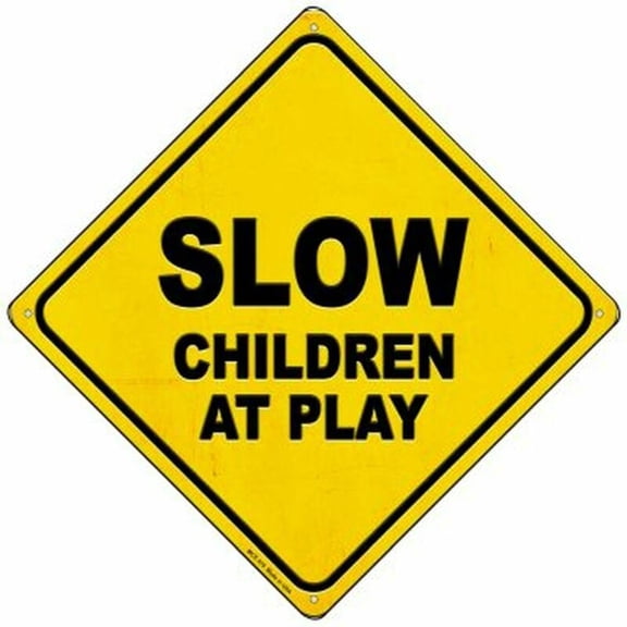 SLOW Children At Play Metal Sign yellow caution crossing traffic Size: 8 inch x 8 inch