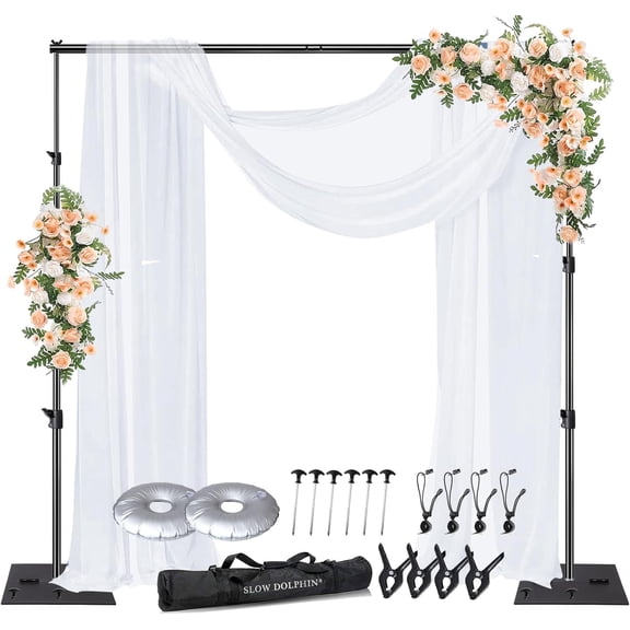 SLOW DOLPHIN Pipe and Drape Photography Backdrop Stand Kit Adjustable Photo Background 10ft x with Metal Base for Parties Weddings Birthday Party Events Booth(Black)