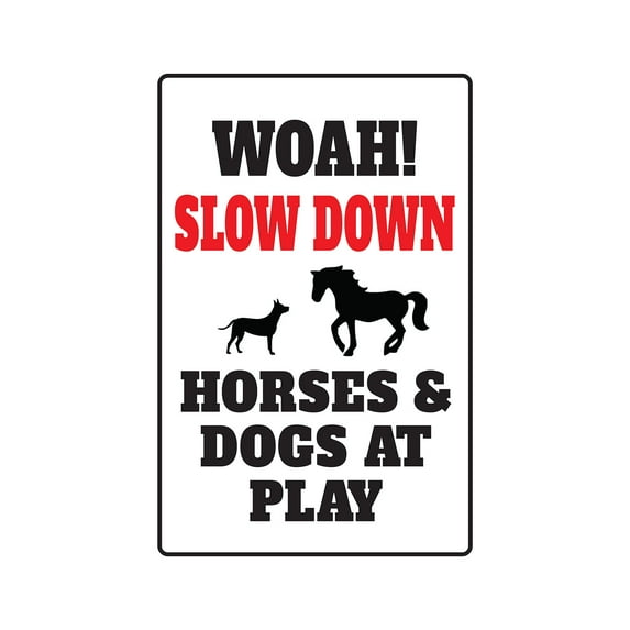 SLOW DOWN HORSES & DOGS AT PLAY Aluminum Sign animal speed limit driving | Indoor/Outdoor | 24" Tall