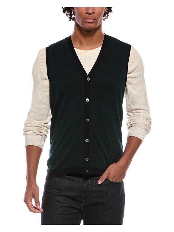 mens Virgin Wool-Blend Cardigan Vest, 48 - M, Green