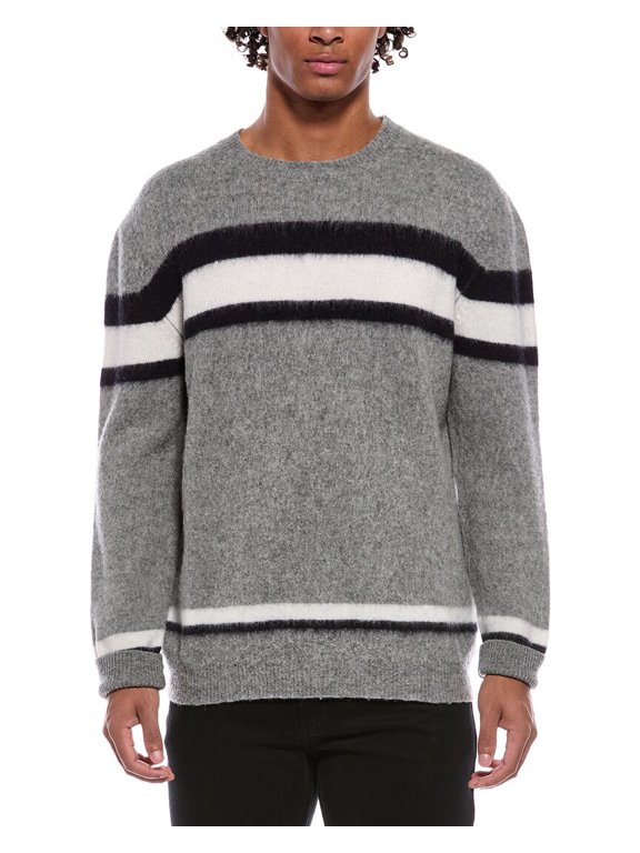 mens Zanone Virgin Wool Stripe Crewneck Sweater, 44, Gray