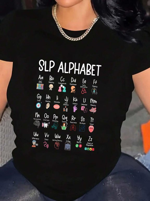 SLP Alphabet ABCs Speech Language Pathologist Speech Therapy T-Shirt Graphic Tee summer Tops For Women Round Neck Fashion Cotton shirts
