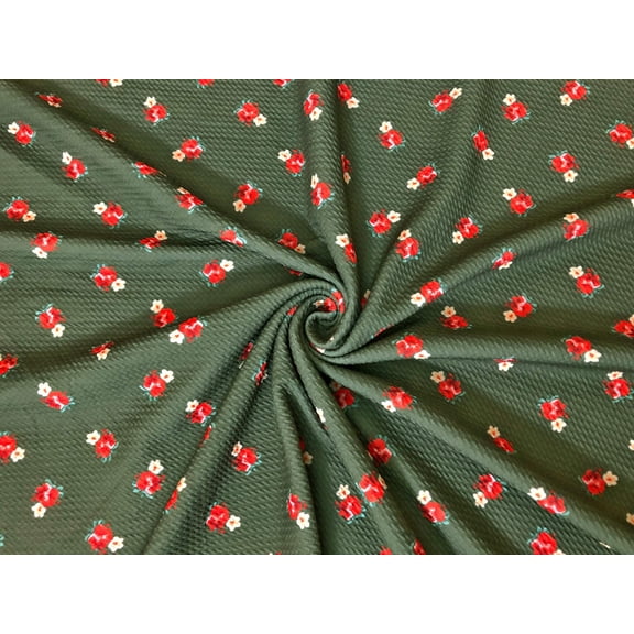 SLP Fabrics Bullet Knit Printed Fabric-Olive Red Roses, Sold by the Yard