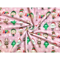 SLP Fabrics Knit Printed Fabric, Cartoon Santa, Sold by the Yard, Pink Ivory Green