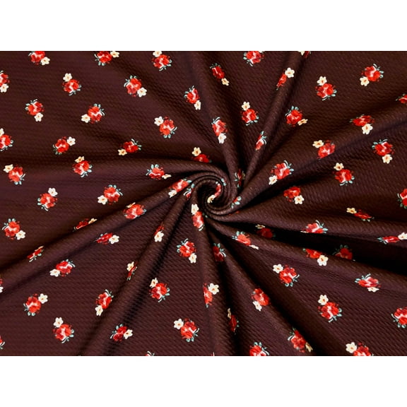 SLP Fabrics Knit Printed Fabric, Chocolate Brown Red Roses, Sold by Yard
