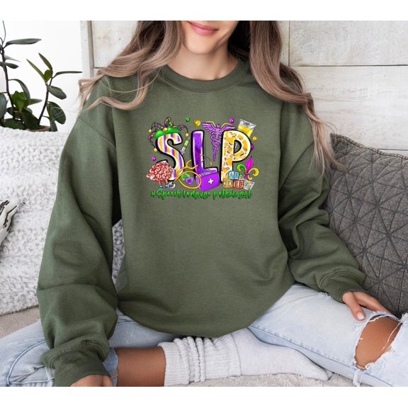 SLP Mardi Gras Day Shirt, Mardi Gras Speech Therapy Shirt, Speech Language Pathology Crewneck, Love Language Tee, Social Life Sweatshirt