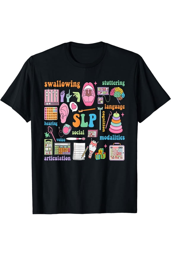 SLP Shirt Speech Language Pathologist Speech Therapy T-Shirt Black Large