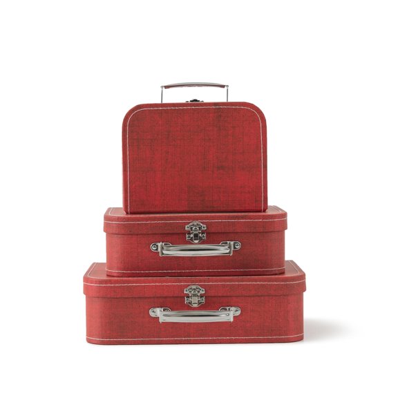 SLPR Cardboard Suitcase Boxes with Handle (Set of 3, Distressed Red) | Paperboard Boxes with Lids for Wedding Decoration Birthday Parties A101