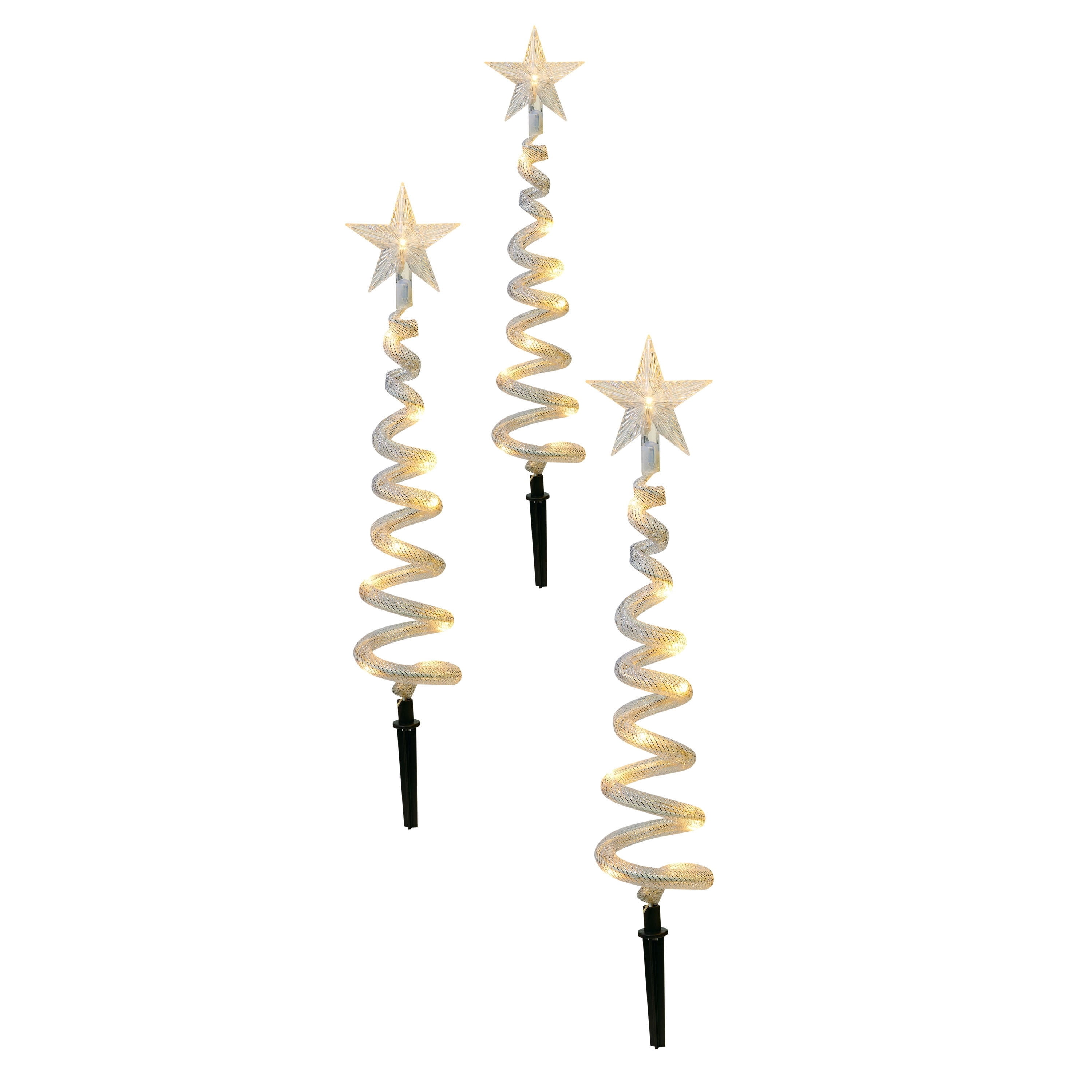 Outdoor Solar-Powered LED Spiral Tree Christmas Pathway Lights, Warm White, Set of 3, by Holiday Time