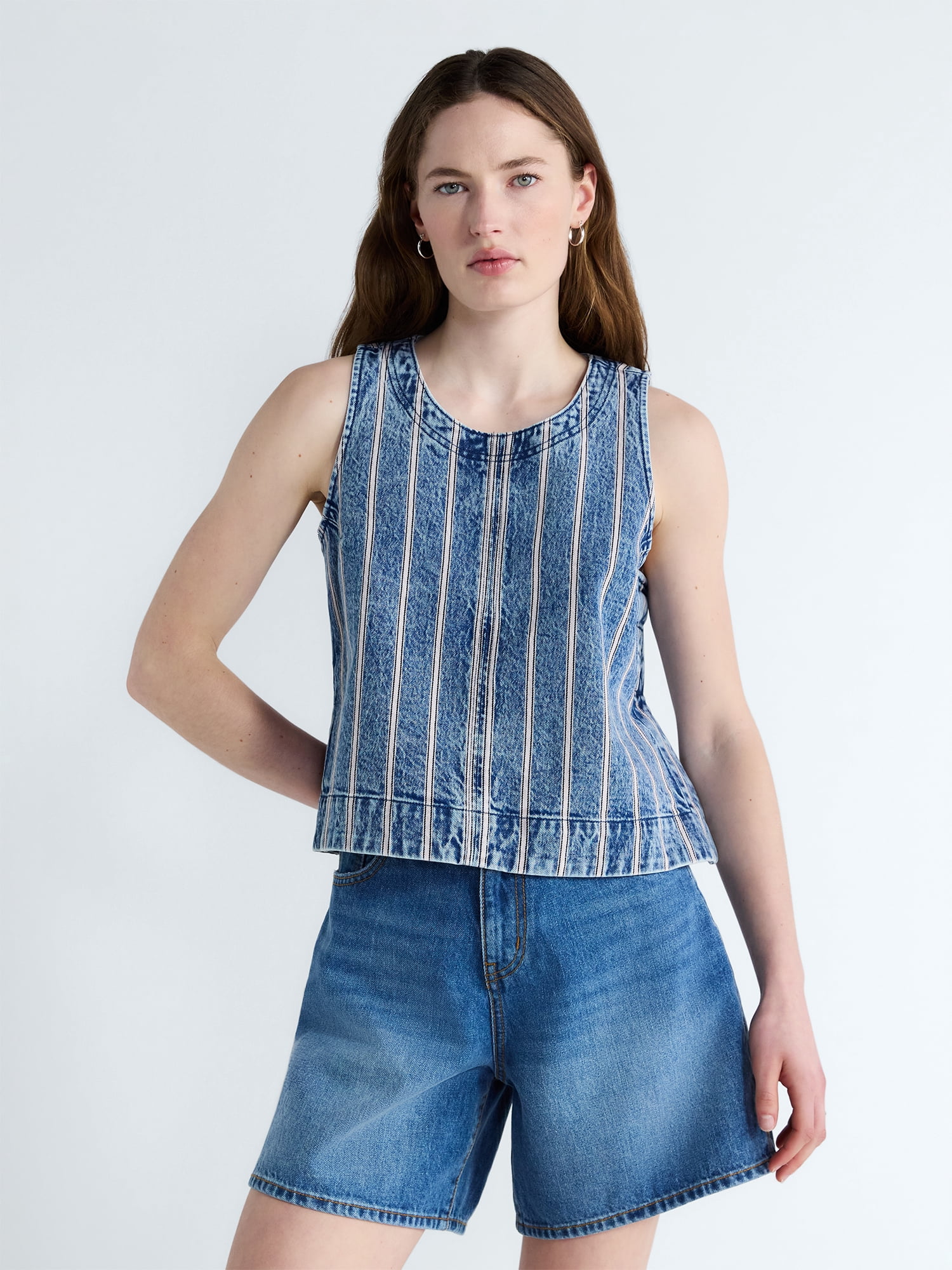 Free Assembly Women's Cropped Sleeveless Denim Top, Sizes XS-XXL
