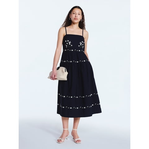 Women's and Women's Plus Embroidered Cotton Midi Dress, Sizes XS-4X