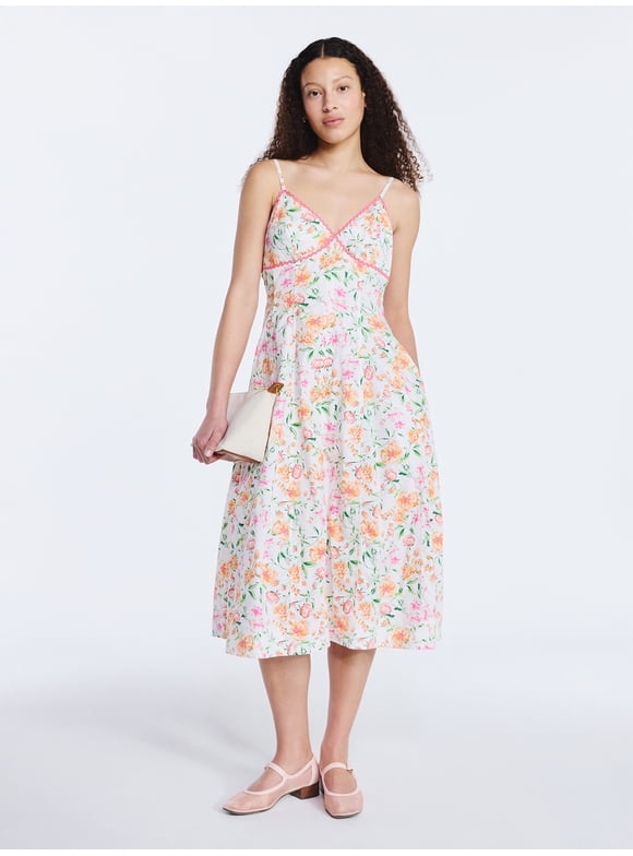 Women's Sleeveless Cotton Panel Midi Dress, Size-XS-XXL