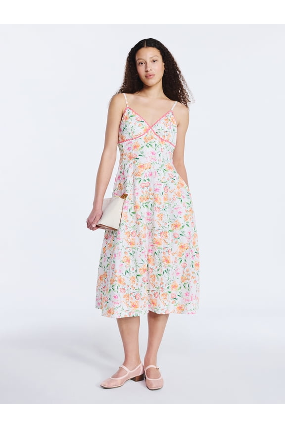 Women's Sleeveless Cotton Panel Midi Dress, Size-XS-XXL