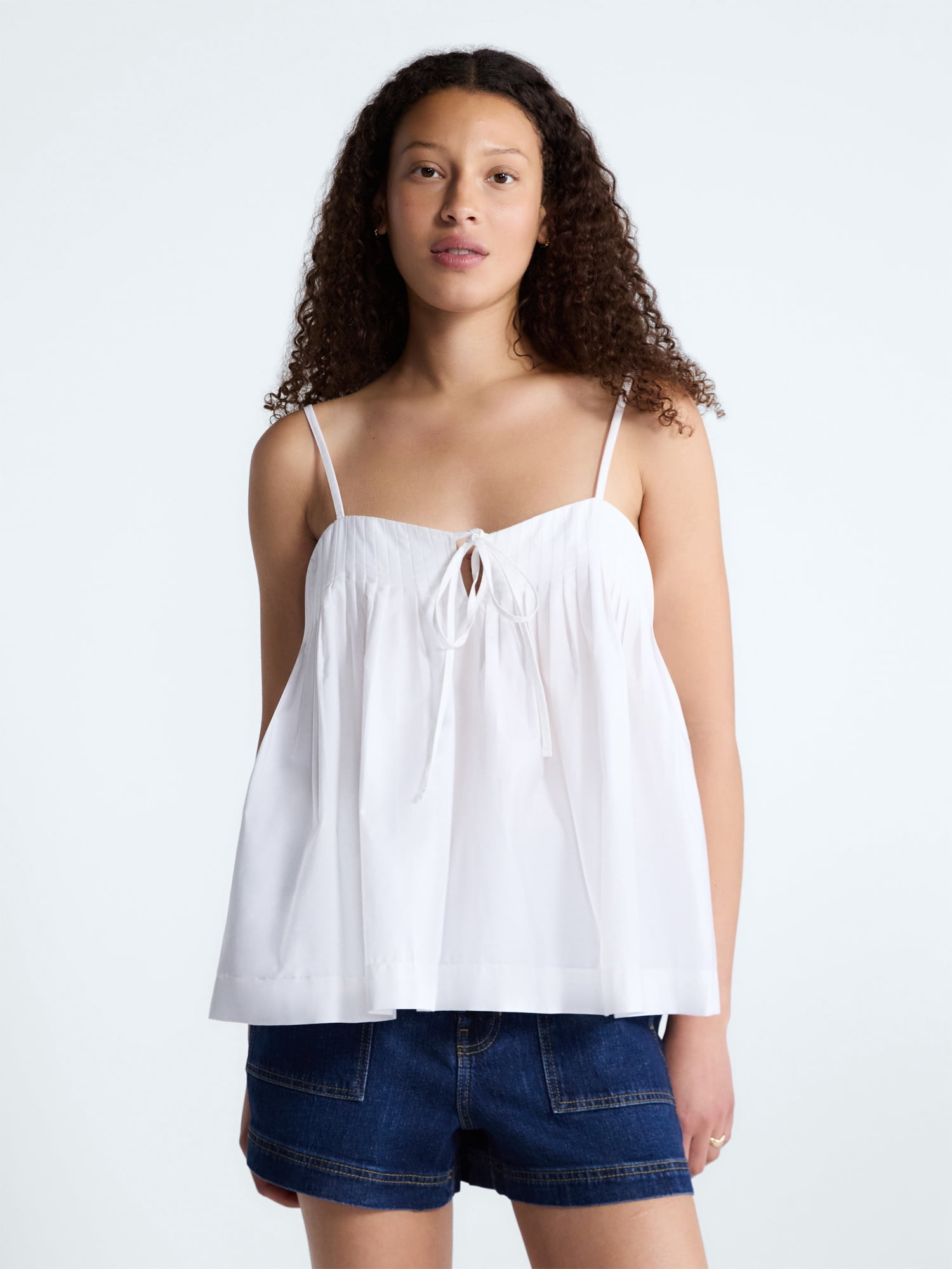 Free Assembly Women's Cotton Pintuck Sleeveless Top, Sizes XS-XXL