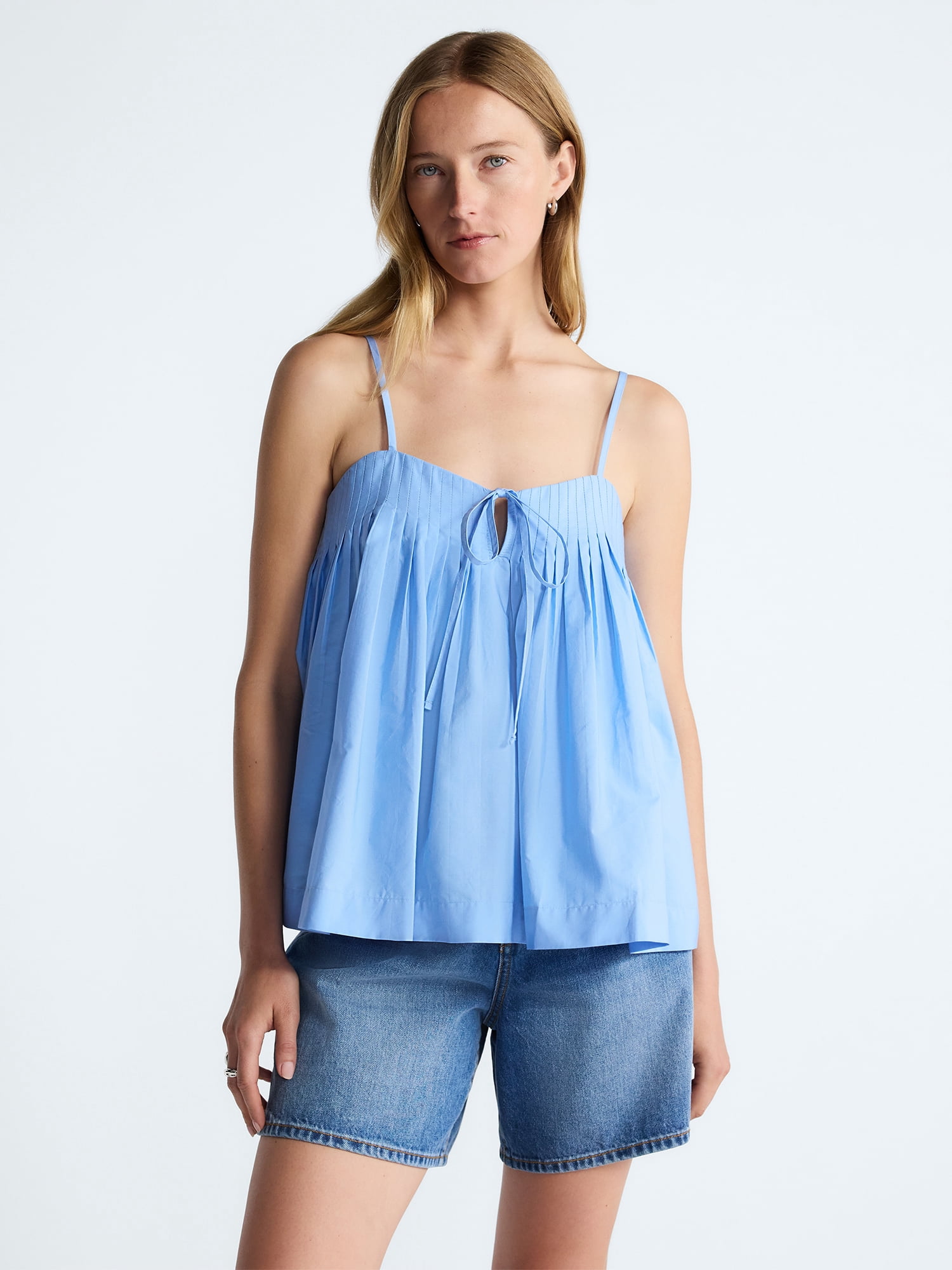 Free Assembly Women's Cotton Pintuck Sleeveless Top, Sizes XS-XXL
