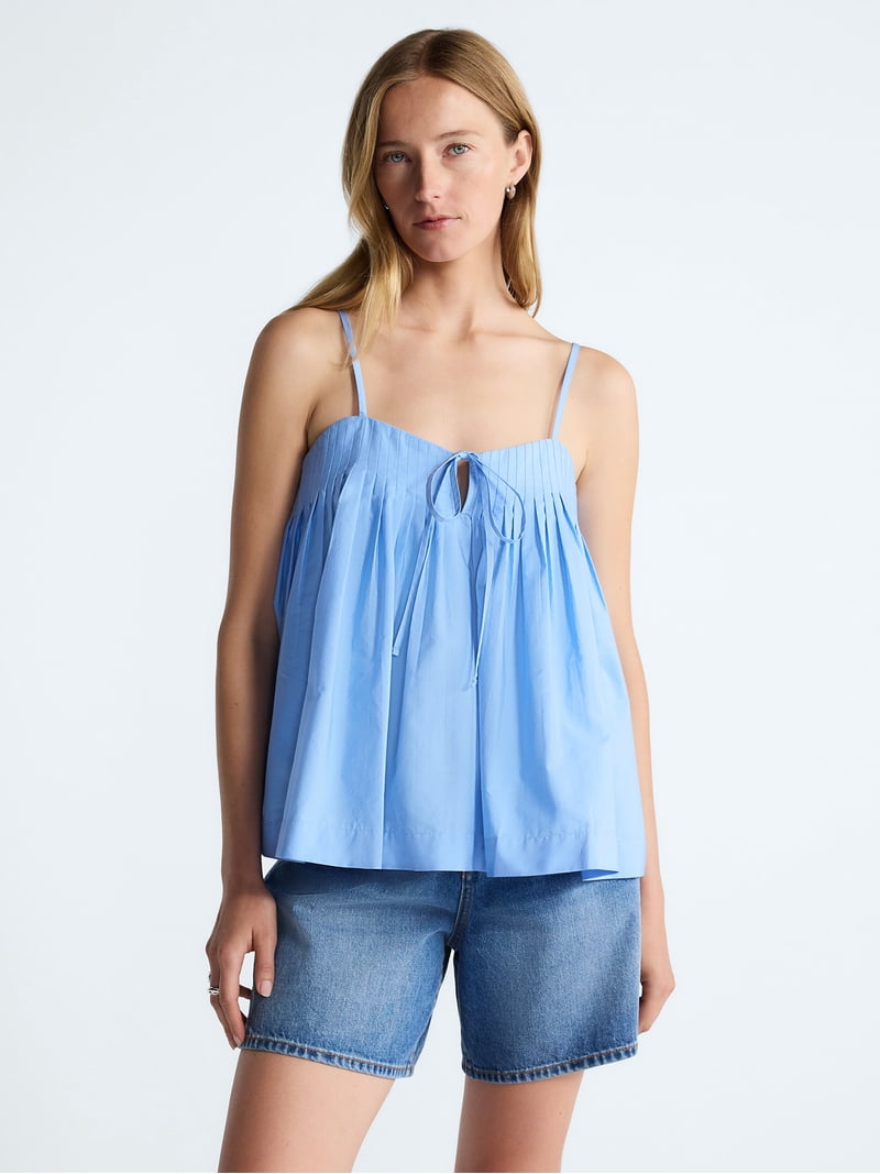 Free Assembly Women's Cotton Pintuck Sleeveless Top, Sizes XS-XXL