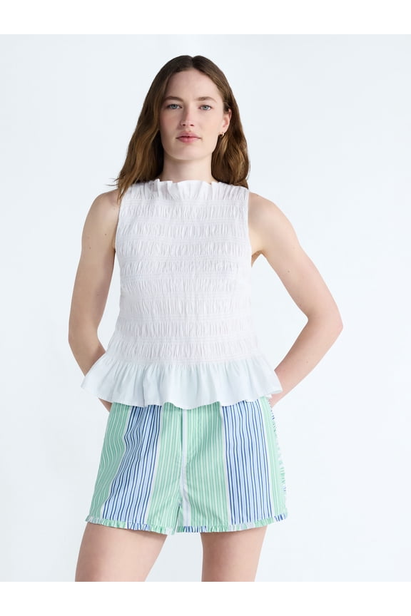 Women's and Women's Plus Smocked Peplum Sleeveless Cotton Top, Sizes X-4X