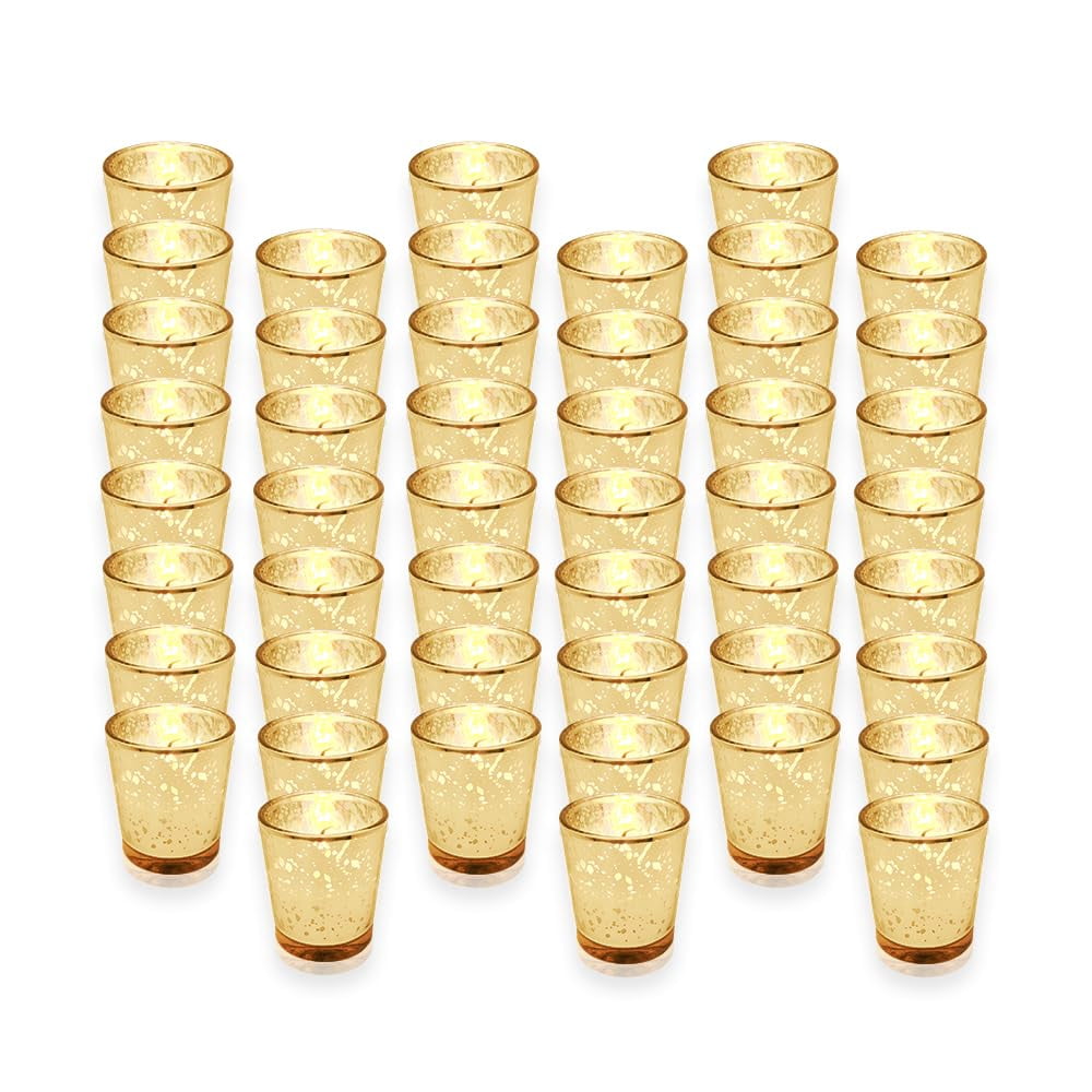 SLS SUPPLY FLORA - Mercury Glass Votive Candle Set of 72 - Small Candles in Candle Jars Decorative Candles for Wedding Favors Gifts or Home Decor Soy Wax 8-10 Hour Burn Time - Gold