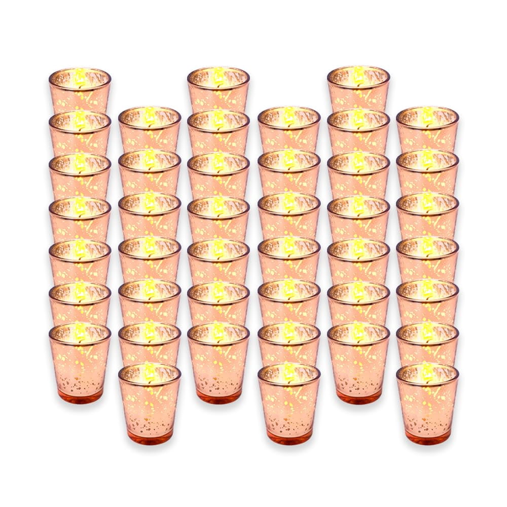 SLS SUPPLY FLORA - Mercury Glass Votive Candles Set of 72 - Small Candles in Candle Jars, Decorative Candles for Wedding Favors Gifts or Home Decor Soy Wax 8-10 Hour Burn Time - Rose Gold