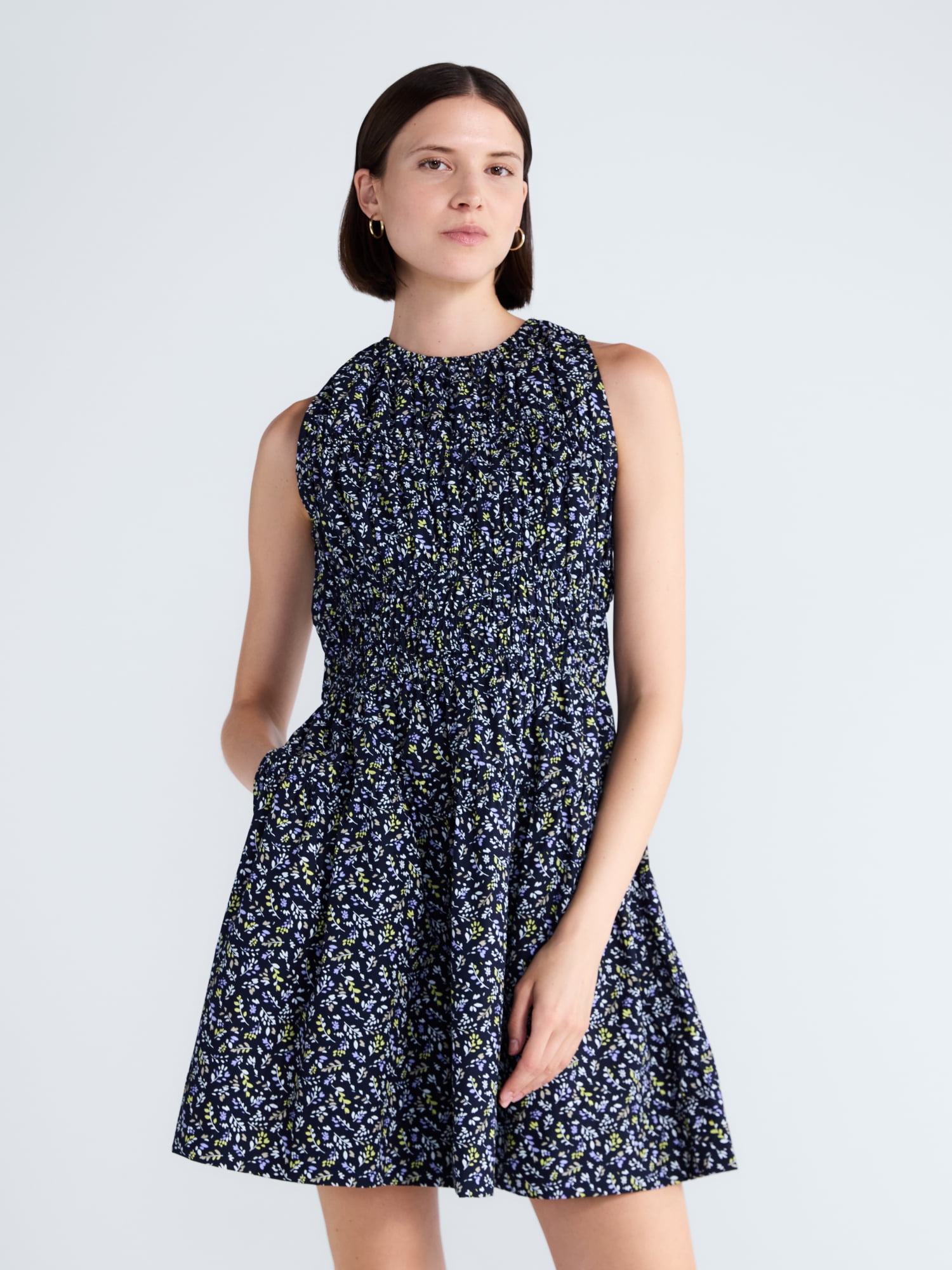 Free Assembly Women's Smocked Sleeveless Cotton Mini Dress, Sizes XS-XXL