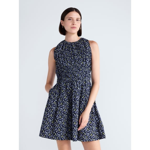 Free Assembly Women's Smocked Sleeveless Cotton Mini Dress, Sizes XS-XXL