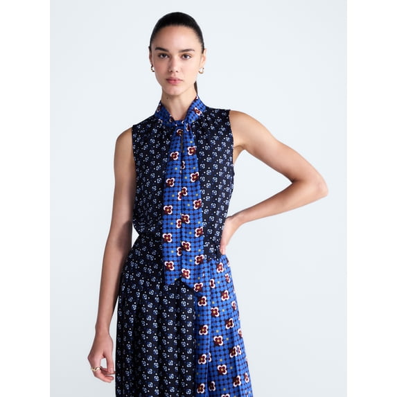 Free Assembly Women's and Women's Plus Sleeveless Tie Neck Top, Sizes XS-4X