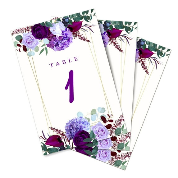 SLS Vision Table Number Cards for Wedding or Other Events. 4x6 Inches, Double-Sided, Numbers 1-25 Plus Head Table Card, Made in USA. Purple Bliss.