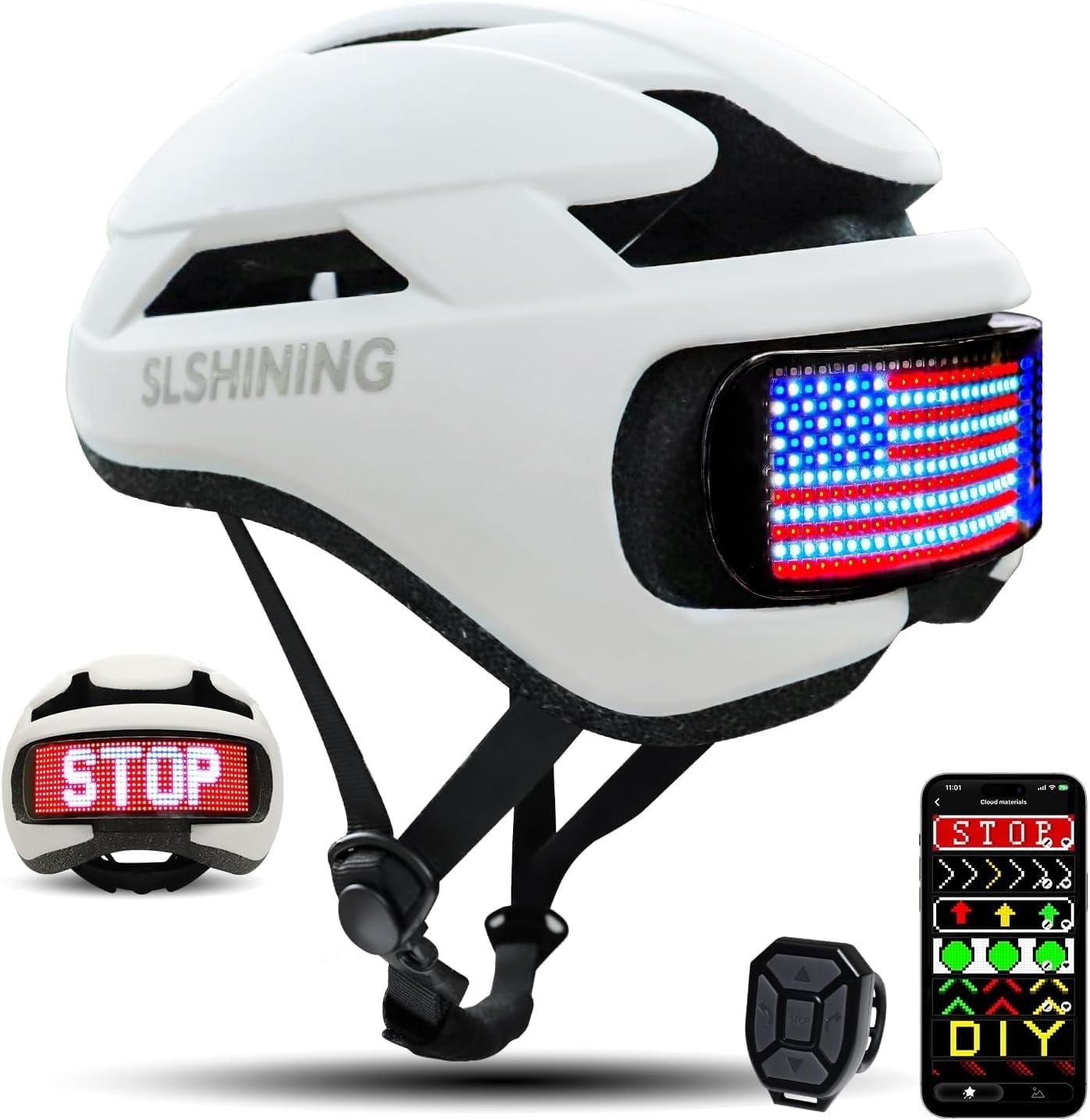 SLSHINING Adult Bike Helmet with LED Display, Smart Bicycle Helmet with Remote and APP Control, with Turn Signals, DIY Image Function, Speedometer, for Men Women