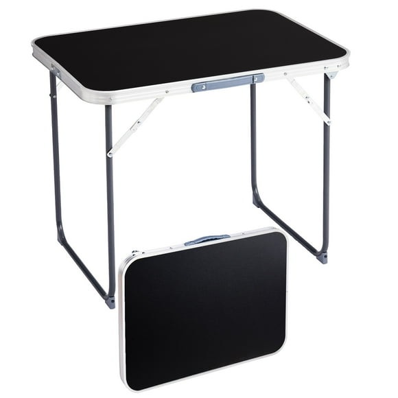 SLSRFD 2.3FT Portable Black Folding Table for Indoor Outdoor Use, Plastic Rectangular Dining Table, Lightweight PVC Foldable Table for Party, Camping, Picnic, Home Office