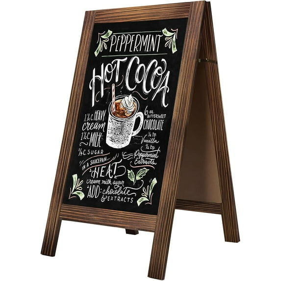 SLSRFD 40x20 Double Sided A-Frame Chalkboard Sign, Folding Wooden Sandwich Board Easel with Rustic Pine Frame for Outdoor Business, Cafe, Wedding, Menu Display,Brown