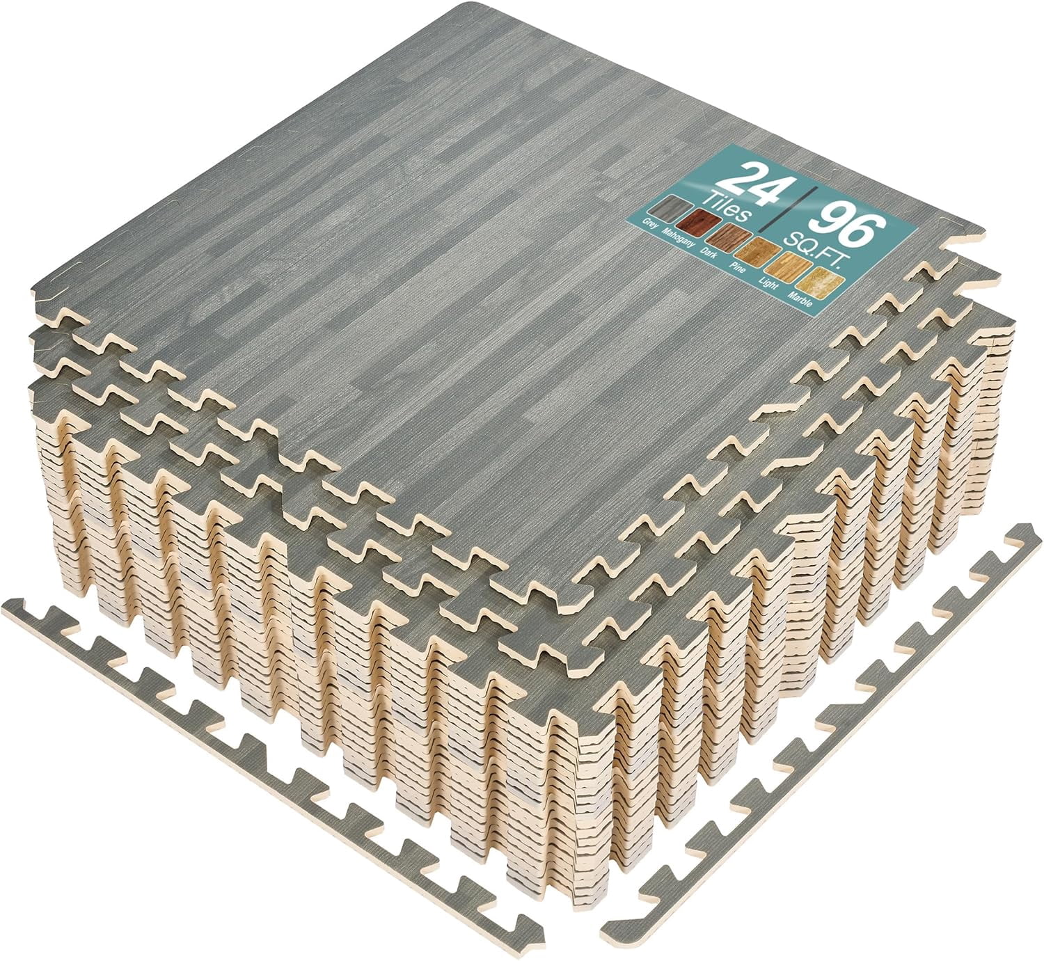 Tiling Base Mat SLSRFD 48Sq. Ft. Wood Grain Floor Tiles Foam Mat EVA Interlocking Mats ...