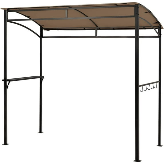 SLSRFD 7FT Grill Gazebo, Outdoor BBQ Canopy with Serving Shelf & Hooks, Waterproof Patio Barbecue Shelter with Curved Roof for Garden, Backyard, Deck (Coffee)